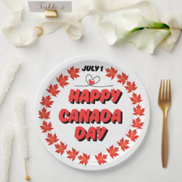 Plato De Papel Feliz Día de Canadá