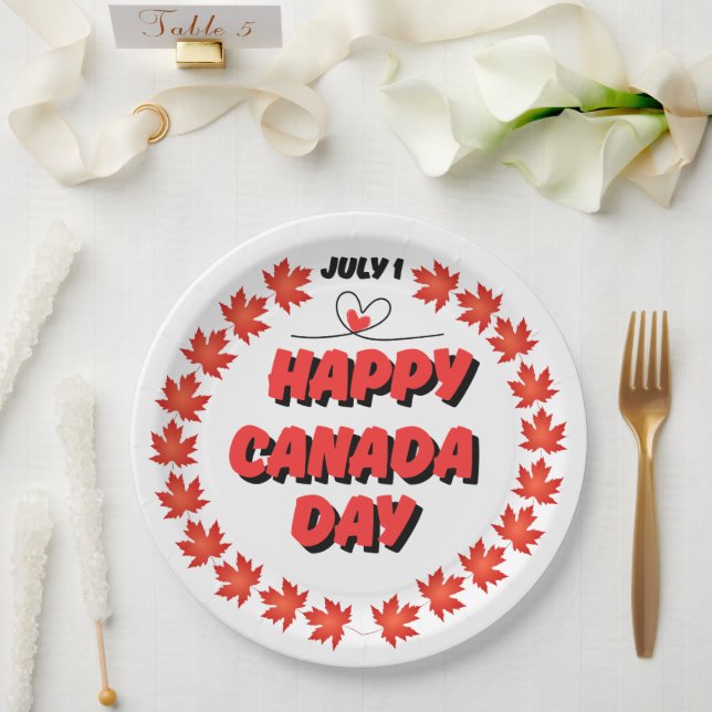Plato De Papel Feliz Día de Canadá (Boda)