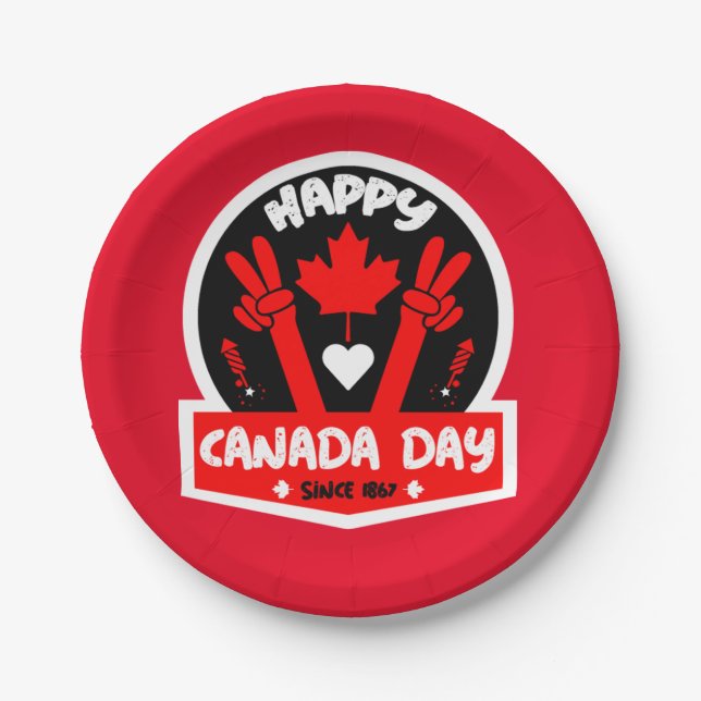 Plato De Papel Feliz Día de Canadá 1 de julio (Anverso)