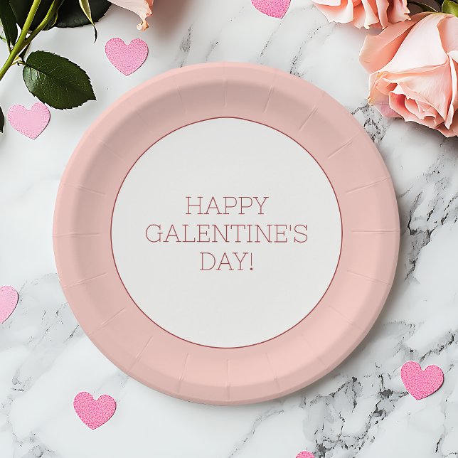 Plato De Papel Feliz Día de Galentine: Tipografía rosa simple (Happy Galentine's Day Pink Girly Typography Simple Paper Plates)
