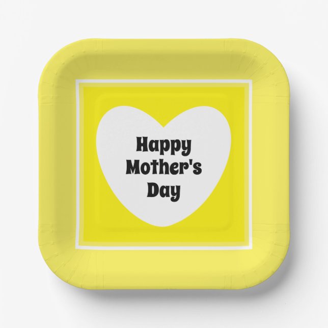 Plato De Papel Feliz Día de la Madre Amarillo (Anverso)