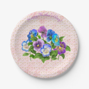 Plato De Papel Feliz día de la madre: Flores violetas de color n
