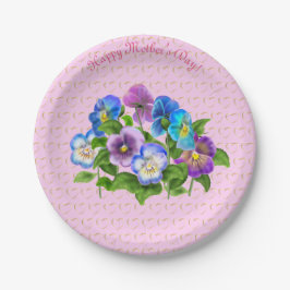 Plato De Papel Feliz día de la madre: Flores violetas de color ne