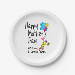 Plato De Papel Feliz Día de la Madre. Mamá, te amo.