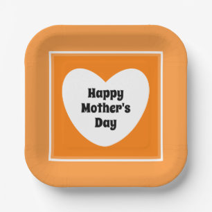 Plato De Papel Feliz Día de la Madre, Naranja lindo