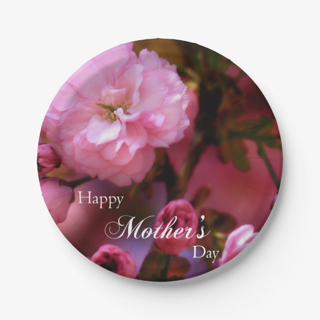 Plato De Papel Feliz Día de la Madre Primavera Flores de cerezo r (Anverso)