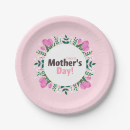 Plato De Papel Feliz Día de la Madre Tulipanes rosados