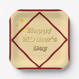 Plato De Papel Feliz día de las madres. Caligrafía simple en oro