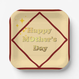 Plato De Papel Feliz día de las madres. Caligrafía simple en oro