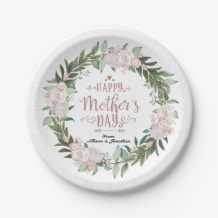 Plato De Papel Feliz Día de las Madres Floral Rosa Polvoriento