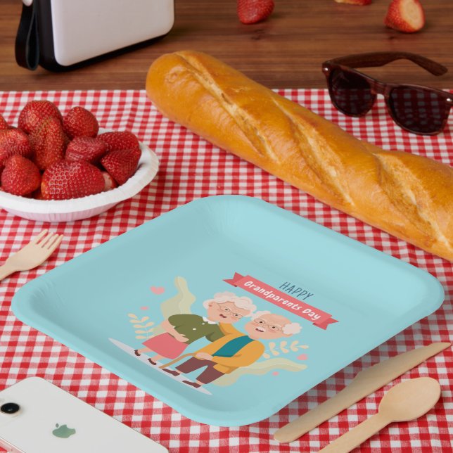 Plato De Papel Feliz Día de los Abuelos Placas de papel (Picnic)