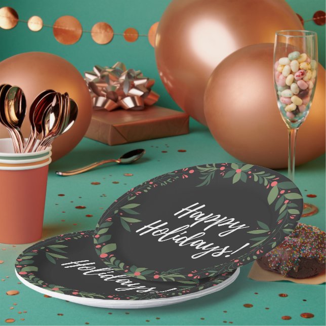 Plato De Papel Feliz Día de los Navidades Wreath (Multi)