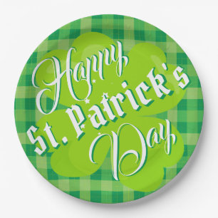 Plato De Papel Feliz día de San Patricio Tartán Verde Trébol de l