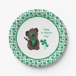 Plato De Papel Feliz Día de San Patrón Perro Cuatro Hojas Verde