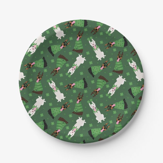 Plato De Papel Feliz Día de San Patrón Perros Dobermann (Anverso)