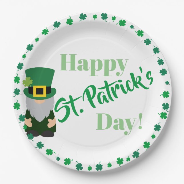 Plato De Papel Feliz Día de San Patrón Shamrock (Anverso)