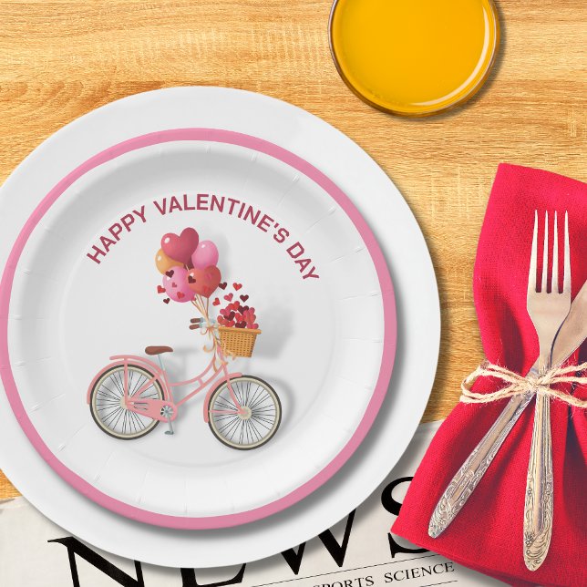 Plato De Papel Feliz Día de San Valentín | Bicicleta y globos (Subido por el creador)