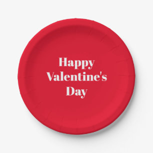 Plato De Papel Feliz Día de San Valentín, blanco rojo lindo