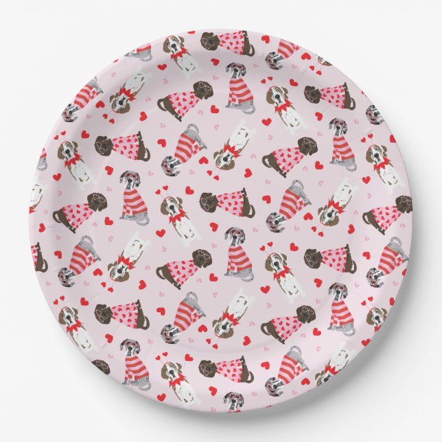 Plato De Papel Feliz Día de San Valentín grandes perros daneses (Anverso)