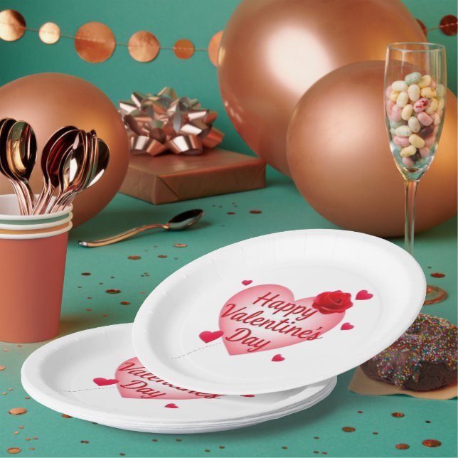 Plato De Papel Feliz Día de San Valentín lindo corazón (Multi)