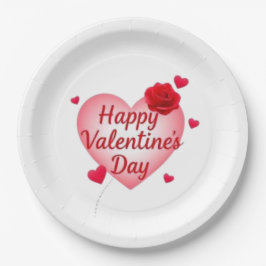Plato De Papel Feliz Día de San Valentín lindo corazón