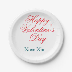 Plato De Papel Feliz día de San Valentín rojo azul xoxo amor nomb