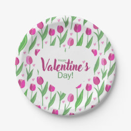 Plato De Papel Feliz día de San Valentín Tulipanes rosas