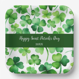 Plato De Papel Feliz Día de Santa Patrocinadores Green Watercolor