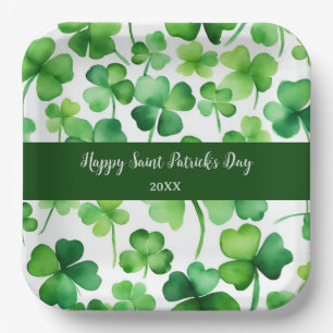 Plato De Papel Feliz Día de Santa Patrocinadores Green Watercolor