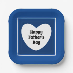 Plato De Papel Feliz Día del Padre Corazón Blanco Azul de la Mari
