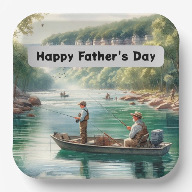 Plato De Papel Feliz día del padre pescando  (Anverso)