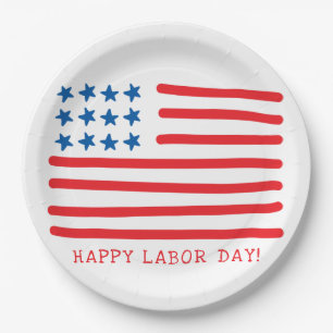 Plato De Papel Feliz Día del Trabajo   Bandera americana dibujad