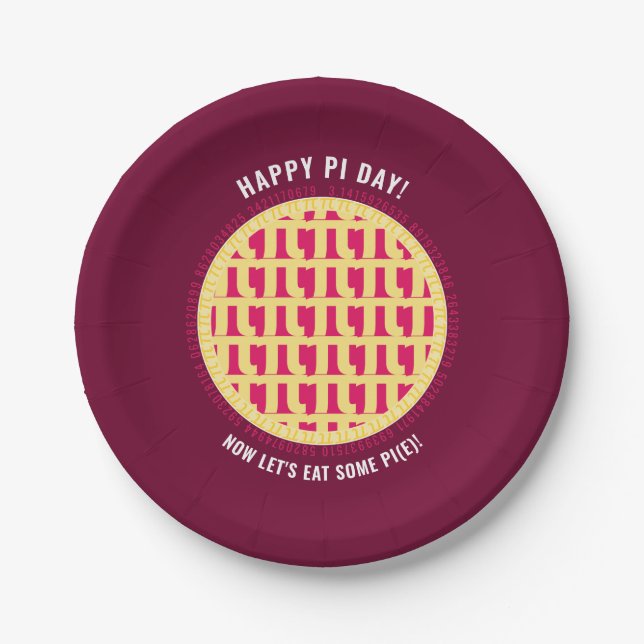 Plato De Papel Feliz Día Pi con más de 100 dígitos | Raspberry (Anverso)