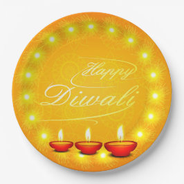 Plato De Papel Feliz Diwali Amarillo 9"