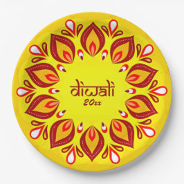 Plato De Papel Feliz Diwali añadir año rojo amarillo 9"