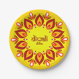 Plato De Papel Feliz Diwali Año Amarillo Rojo 7"