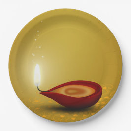 Plato De Papel Feliz Diwali Diya - Placa de papel