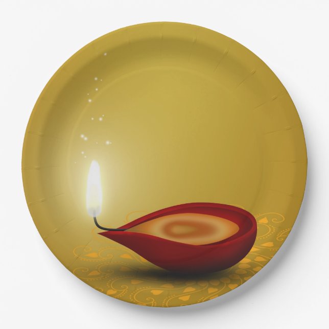 Plato De Papel Feliz Diwali Diya - Placa de papel (Anverso)