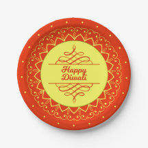 Feliz Diwali Naranja Cream Mandala Moderno 7"