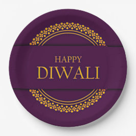 Plato De Papel Feliz Diwali Purple Gold Elegant 9"
