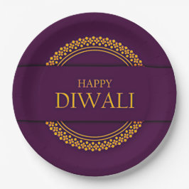 Plato De Papel Feliz Diwali Purple Gold Elegant 9"