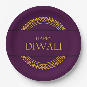 Plato De Papel Feliz Diwali Purple Gold Elegant 9"