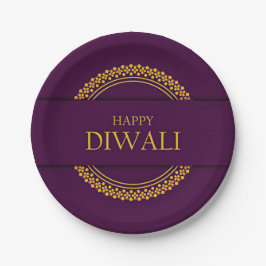 Plato De Papel Feliz Diwali Purple Gold Elegant de 7"