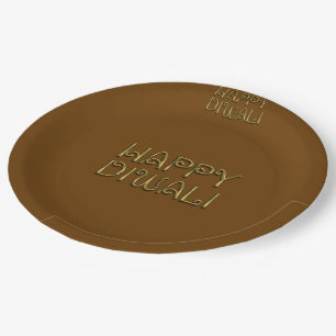 Plato De Papel Feliz Diwali Typography Gold Elegant Plates de pap