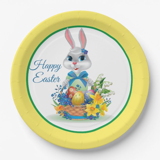 Plato De Papel Feliz El Conejo De Pascua (Anverso)
