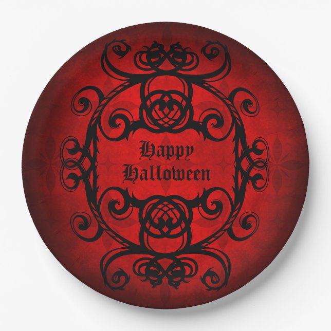 Plato De Papel Feliz estilo gótico de Halloween (Anverso)