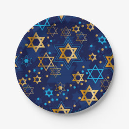 Plato De Papel Feliz Estrella Judía Hanukkah Menorah Blue