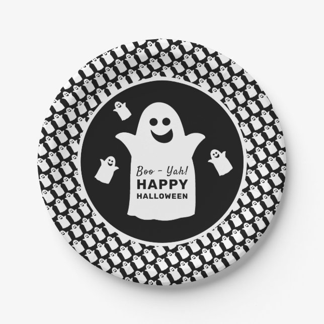 Plato De Papel Feliz Fantasma, Black Halloween Party (Anverso)