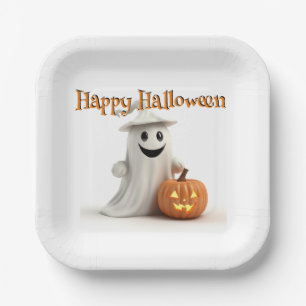 Plato De Papel Feliz FANTASMA DE Halloween CON PUMPKIN