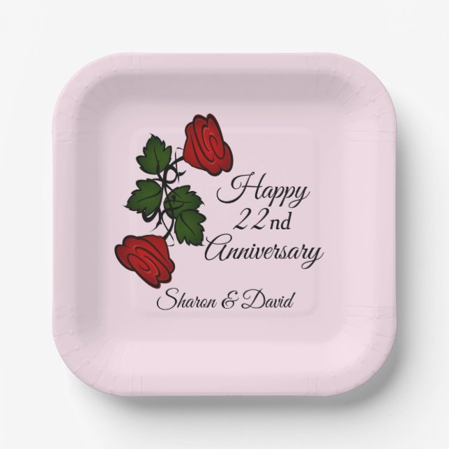 Plato De Papel Feliz fecha de aniversario Anº Rosa (Anverso)